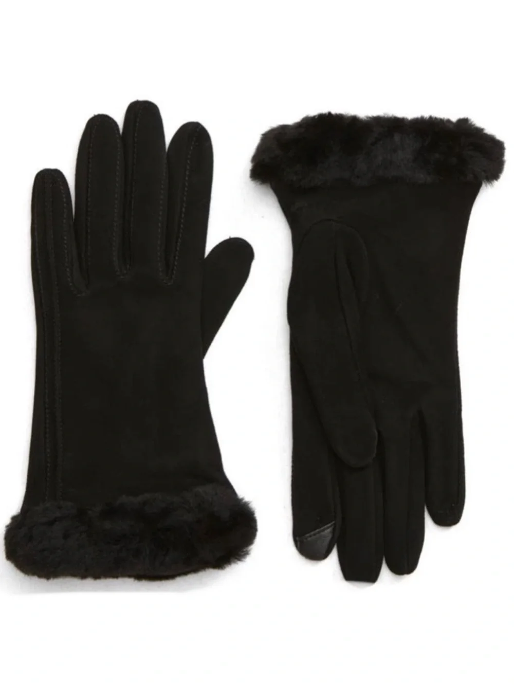 UGG Genuine Shearling Trim Suede Tech Tips Gloves Black NEW With Tag Size M